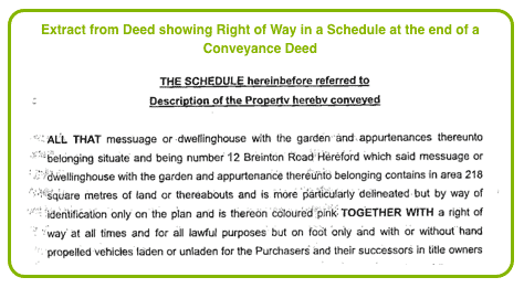 Extract from Deed showing Right of Way in a Schedule in a Conveyance Deeed