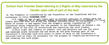 Extract from Transfer Deeed Referring to 2 Rights of Way reserved by the Vendor